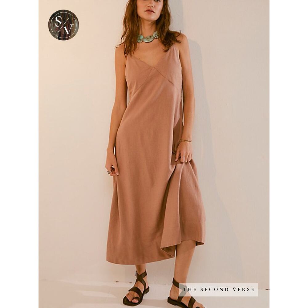 Free People Emmers Linen Midi Dress Lagenlook Size Medium